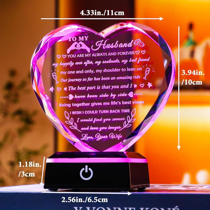 Anniversary Crystal Heart Keepsake with LED Base for Him
