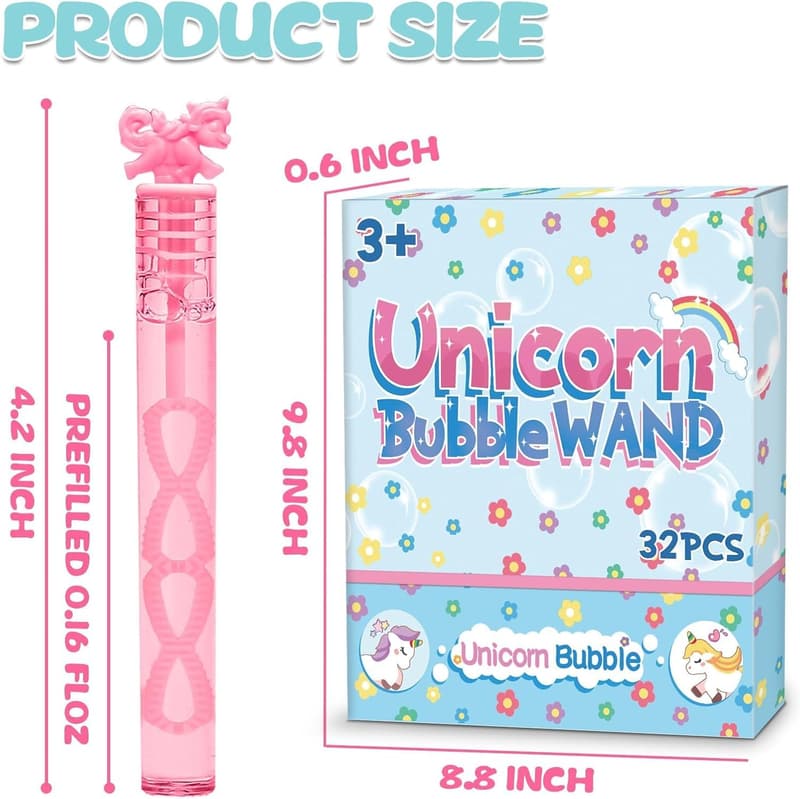Pastel Unicorn Bubble Wands - 32 Piece Party Favors Set