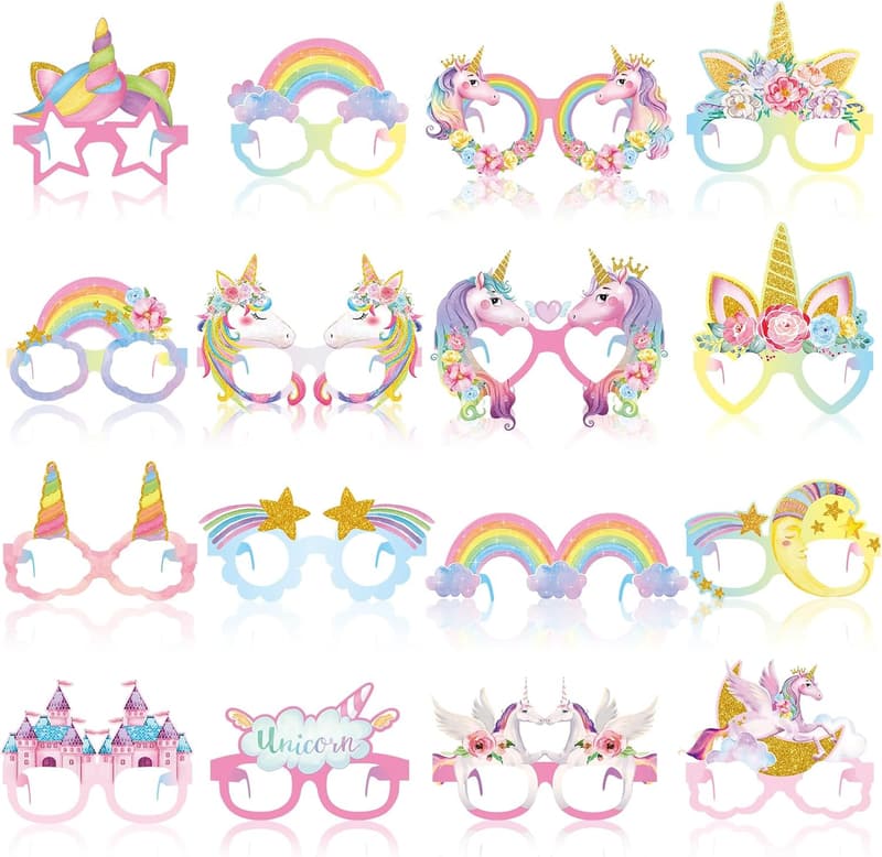 Rainbow Unicorn Party Photo Booth Props - 32 Pcs