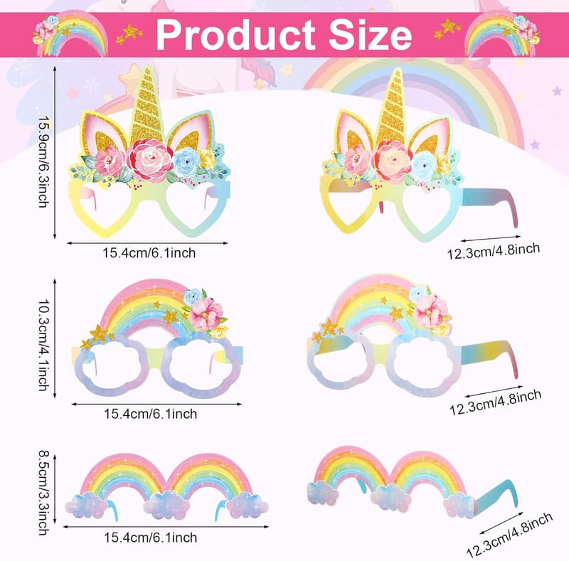 Rainbow Unicorn Party Photo Booth Props - 32 Pcs