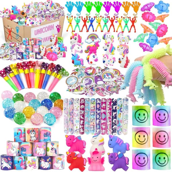 Unicorn Birthday Party Favors - Figures, Bracelets & Stickers
