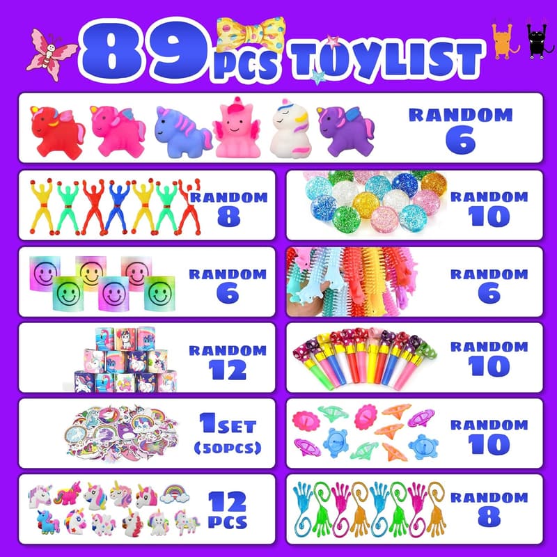 Unicorn Birthday Party Favors - Figures, Bracelets & Stickers