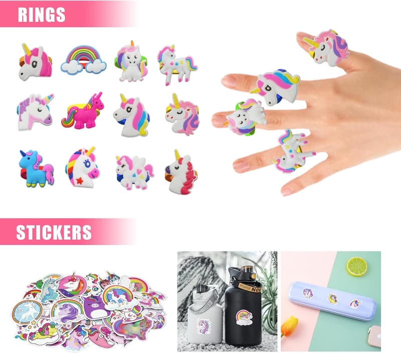Unicorn Birthday Party Favors - Figures, Bracelets & Stickers