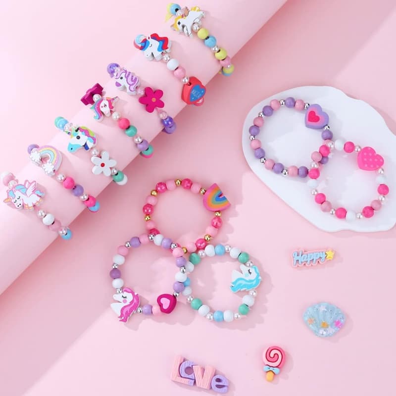 Unicorn-Themed Wooden Beaded Bracelets Set for Kids' Parties