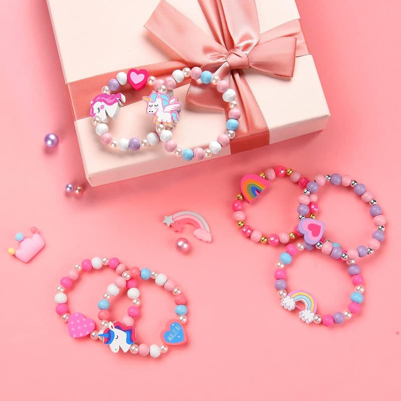 Unicorn-Themed Wooden Beaded Bracelets Set for Kids' Parties