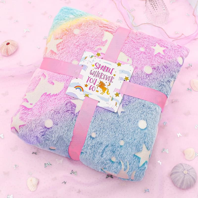 Unicorn Gifts for Girls - 10-Piece Set with Glowing Blanket & Tablet