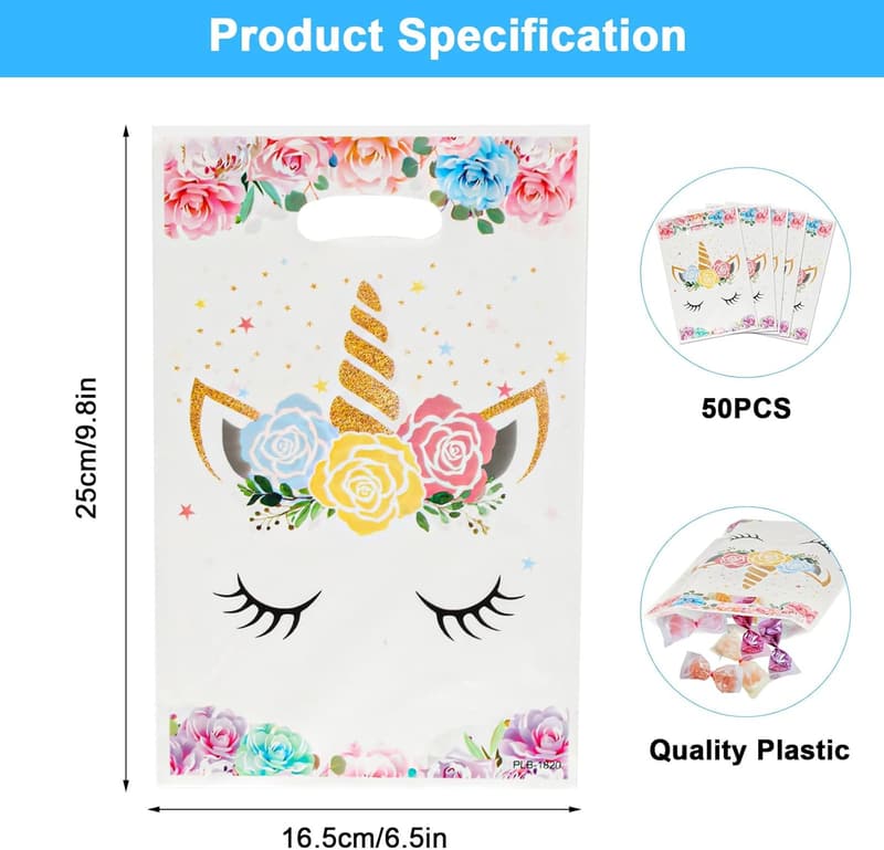Unicorn Birthday Party Favor Bags - 50 Pcs with Handles