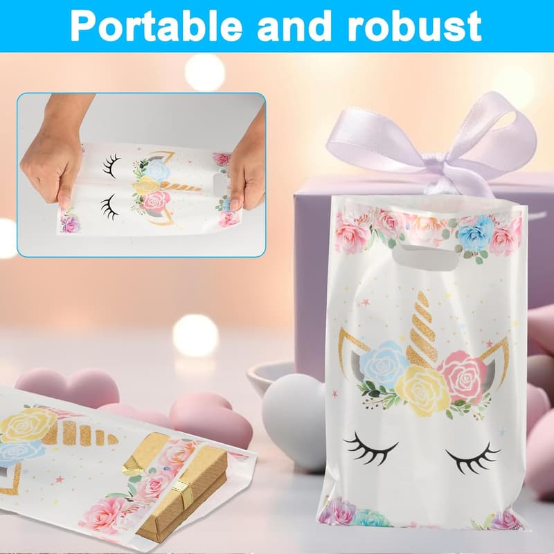 Unicorn Birthday Party Favor Bags - 50 Pcs with Handles