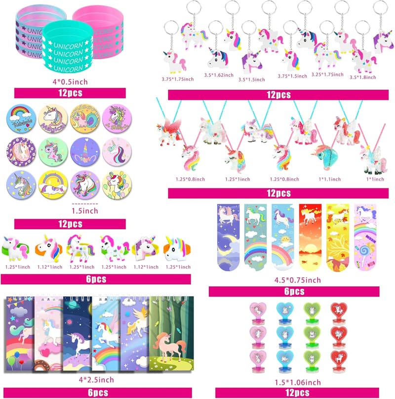 Unicorn Birthday Party Favor Set - 78 pcs for Girls
