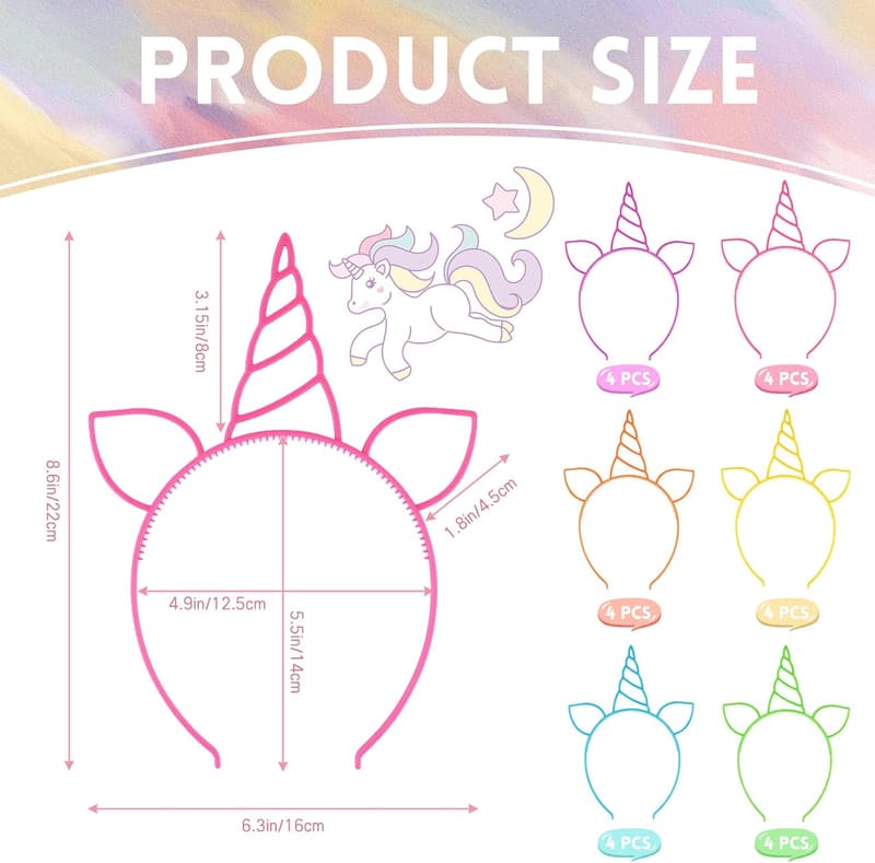 Unicorn Birthday Party Headbands - 24 Pack for Girls