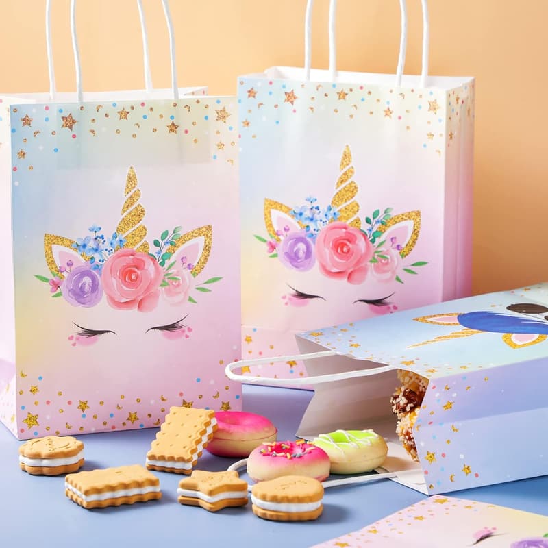 Unicorn Birthday Party Favor Bags - 16 Count with Handles