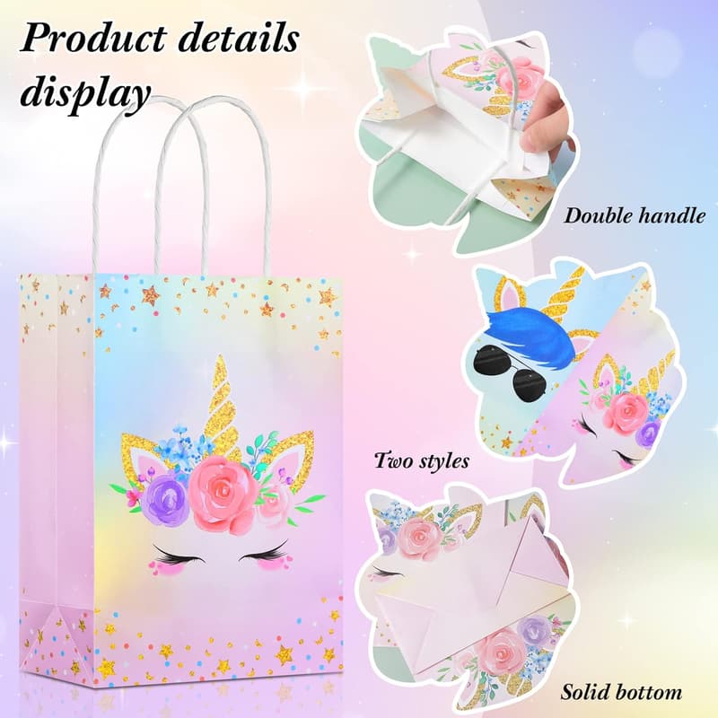 Unicorn Birthday Party Favor Bags - 16 Count with Handles