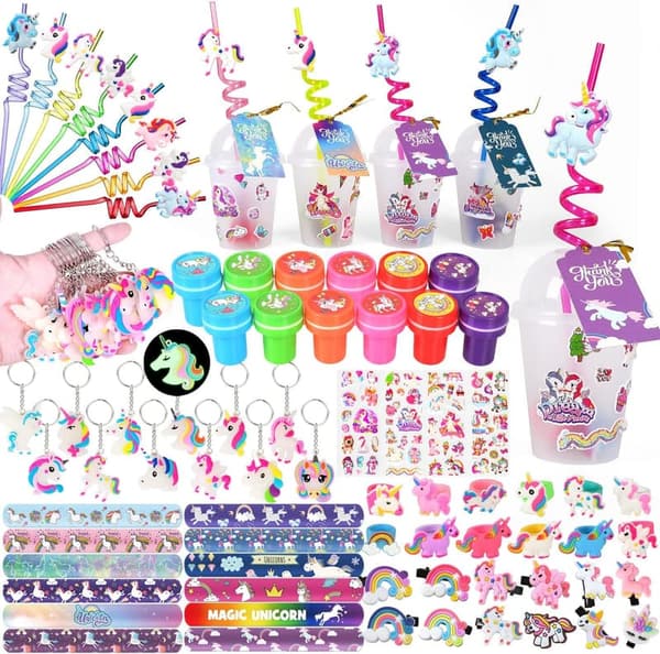 Personalized Unicorn Party Favor Goody Cups with Gifts