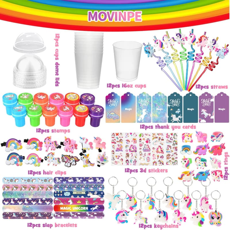 Personalized Unicorn Party Favor Goody Cups with Gifts