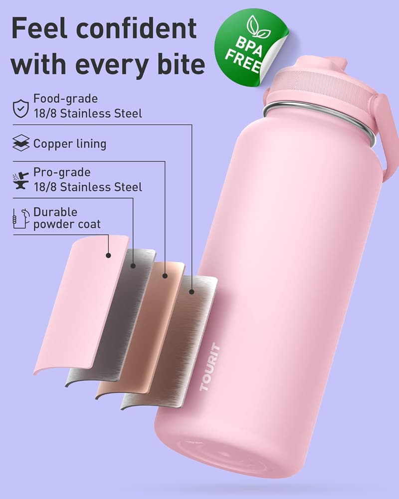 32 oz Insulated Stainless Steel Water Bottle with Straw