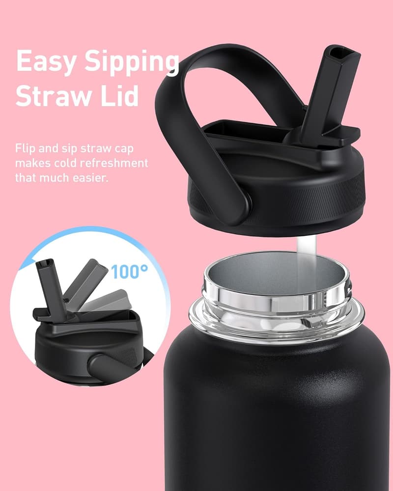 32 oz Insulated Stainless Steel Water Bottle with Straw