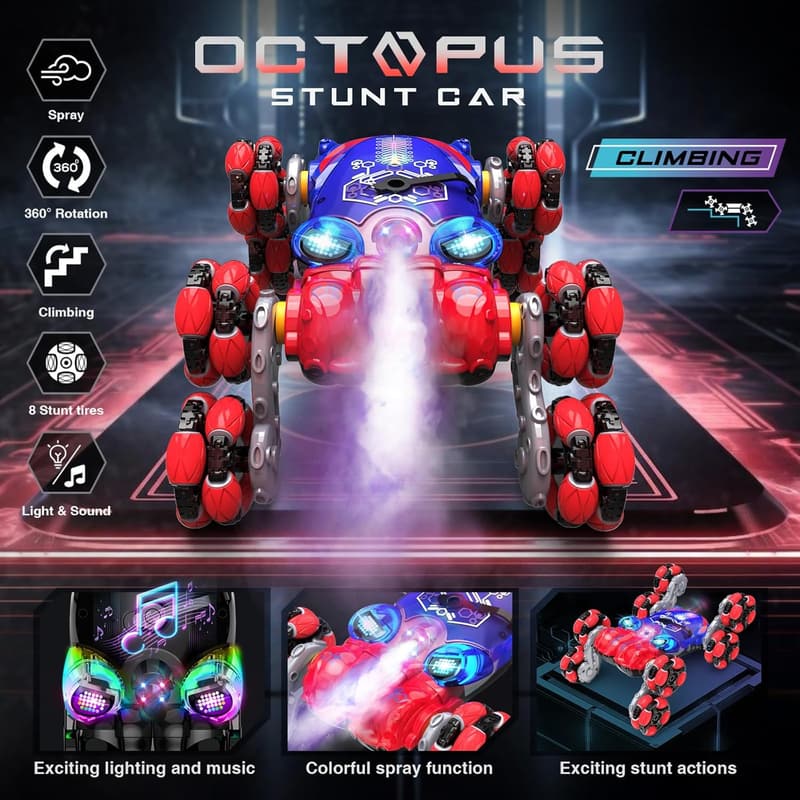 Gesture Sensing RC Car with Spray & Light - Kids' Stunt Toy