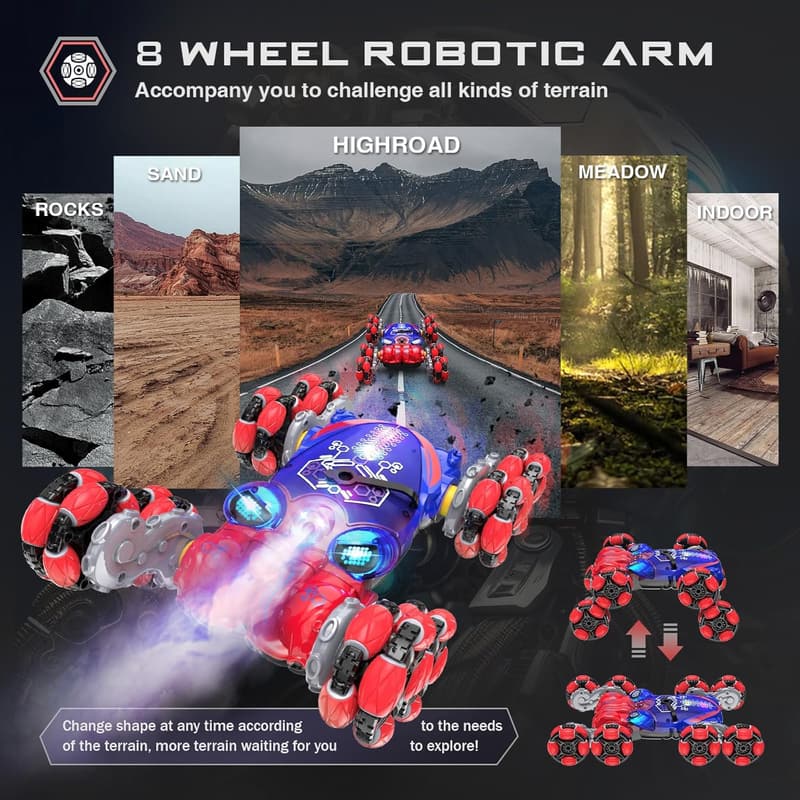 Gesture Sensing RC Car with Spray & Light - Kids' Stunt Toy