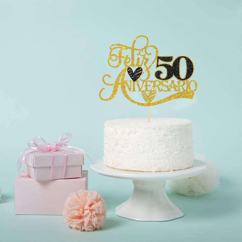50th Anniversary Gold Glitter Cake Topper