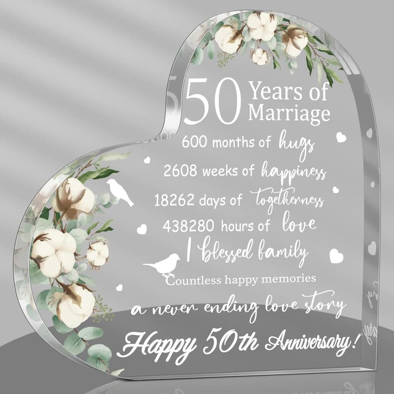 50th Anniversary Acrylic Heart Keepsake for Her