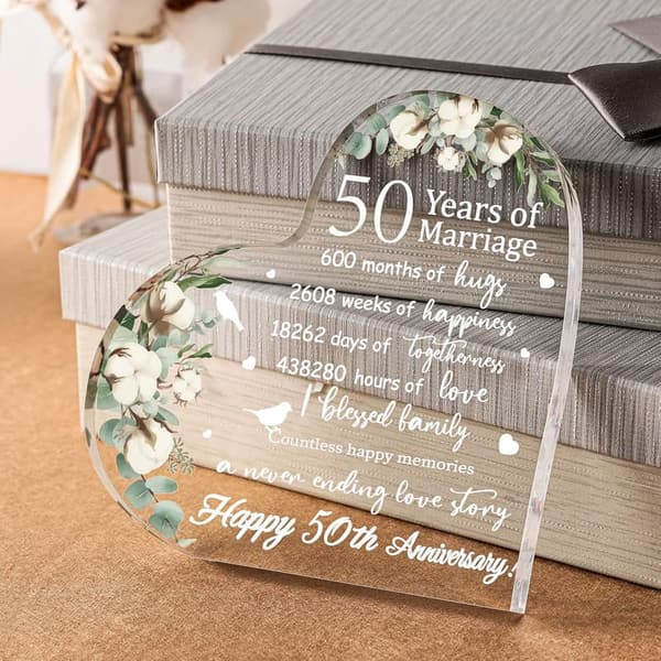 50th Anniversary Acrylic Heart Keepsake for Her