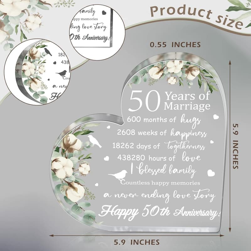 50th Anniversary Acrylic Heart Keepsake for Her