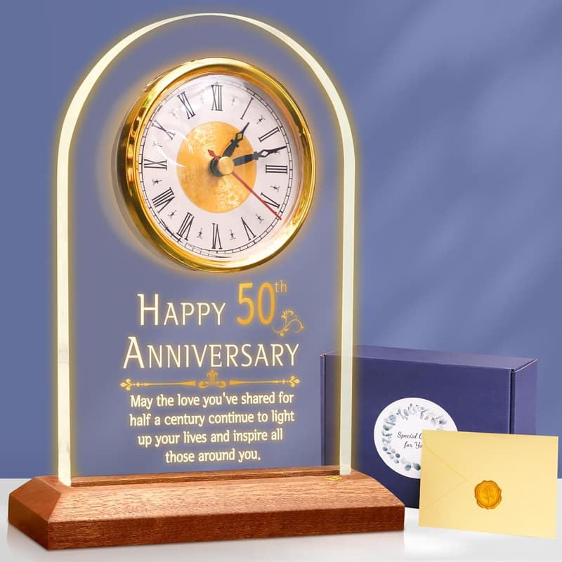 50th Anniversary Quartz Clock with LED Light for Couples