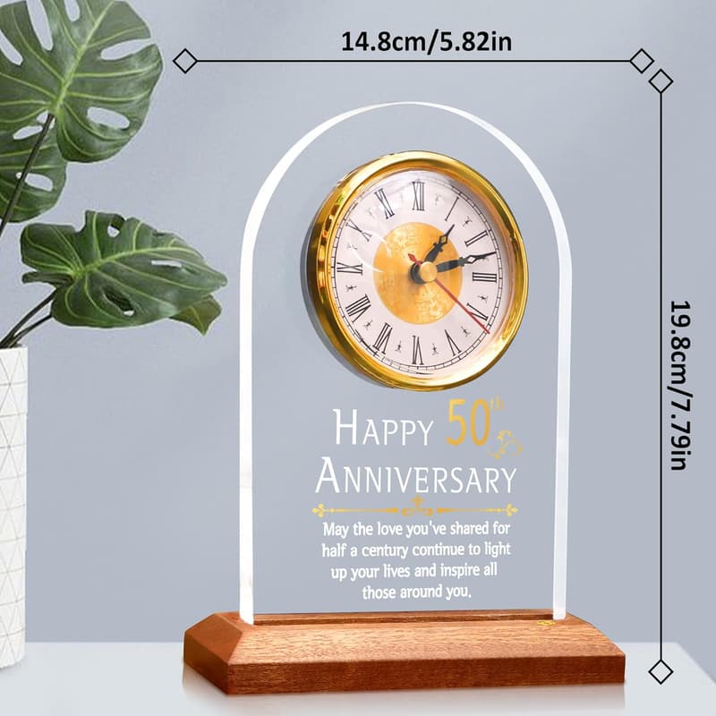 50th Anniversary Quartz Clock with LED Light for Couples