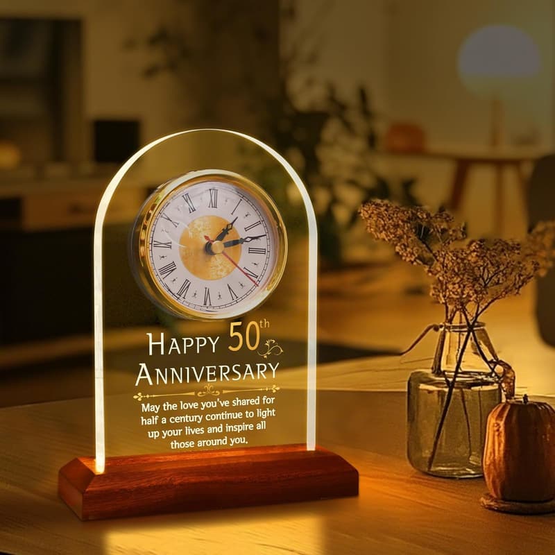 50th Anniversary Quartz Clock with LED Light for Couples