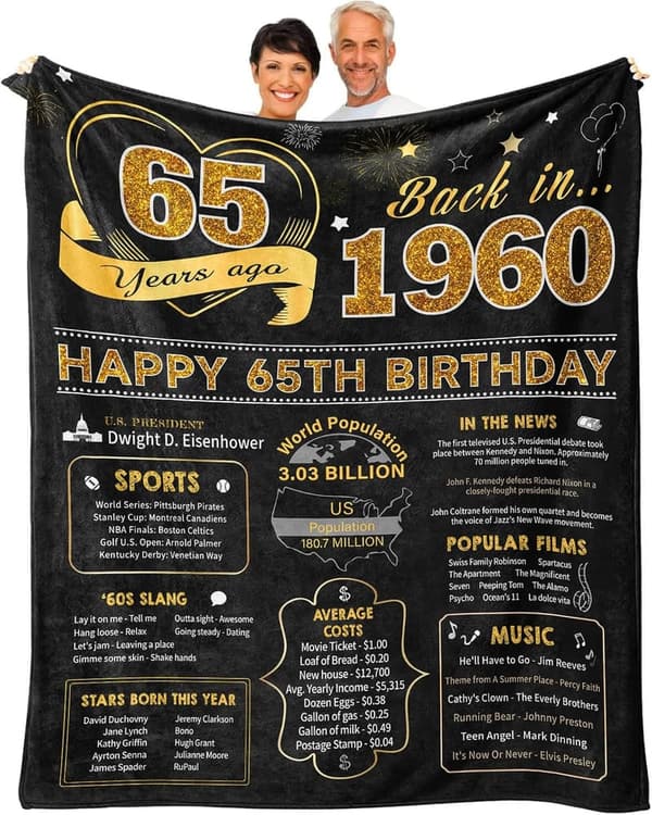 65th Birthday Throw Blanket for Women and Men, 60x50 Inch