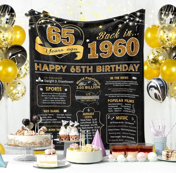 65th Birthday Throw Blanket for Women and Men, 60x50 Inch