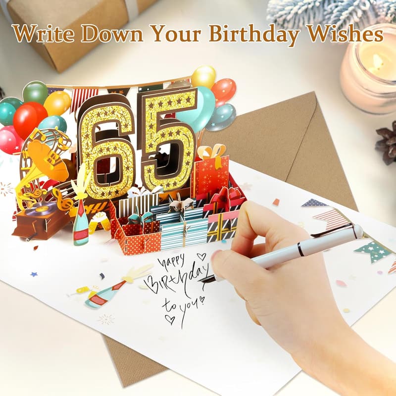 65th Birthday 3D Pop-Up Card for Men and Women