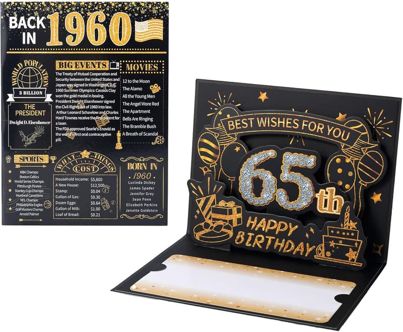 65th Birthday 3D Pop-Up Card for Couples (Black Gold)