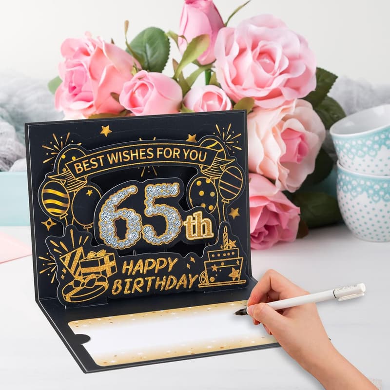 65th Birthday 3D Pop-Up Card for Couples (Black Gold)