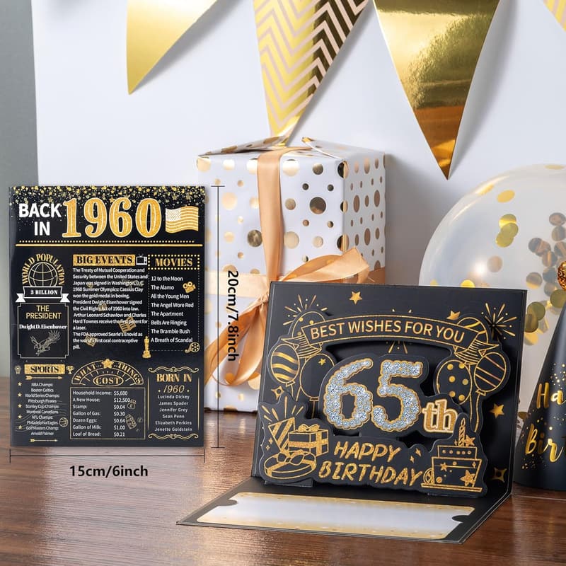 65th Birthday 3D Pop-Up Card for Couples (Black Gold)