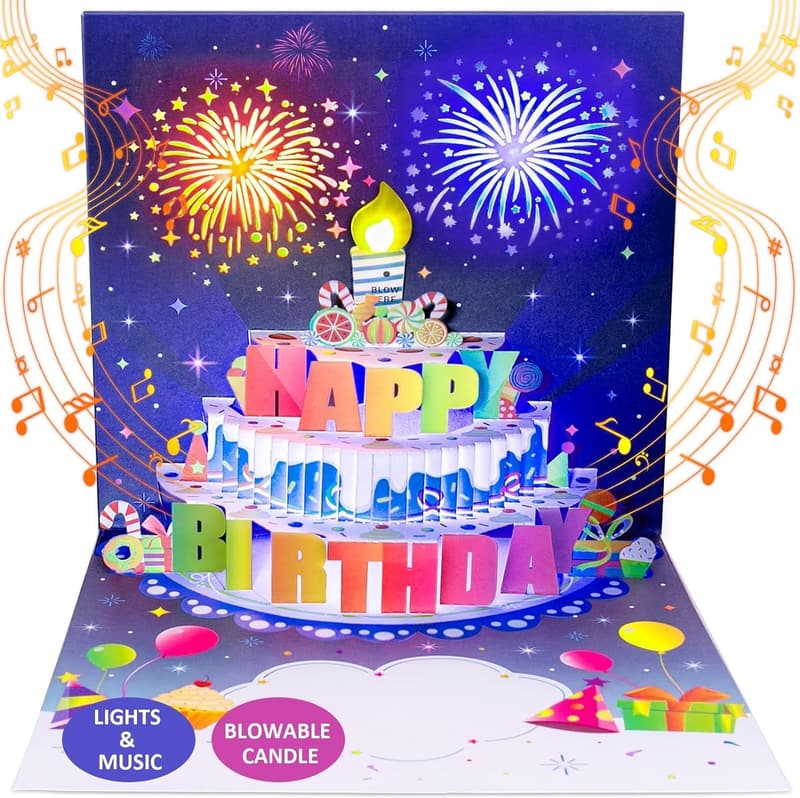 Happy Birthday Pop-Up Card with Fireworks and Music