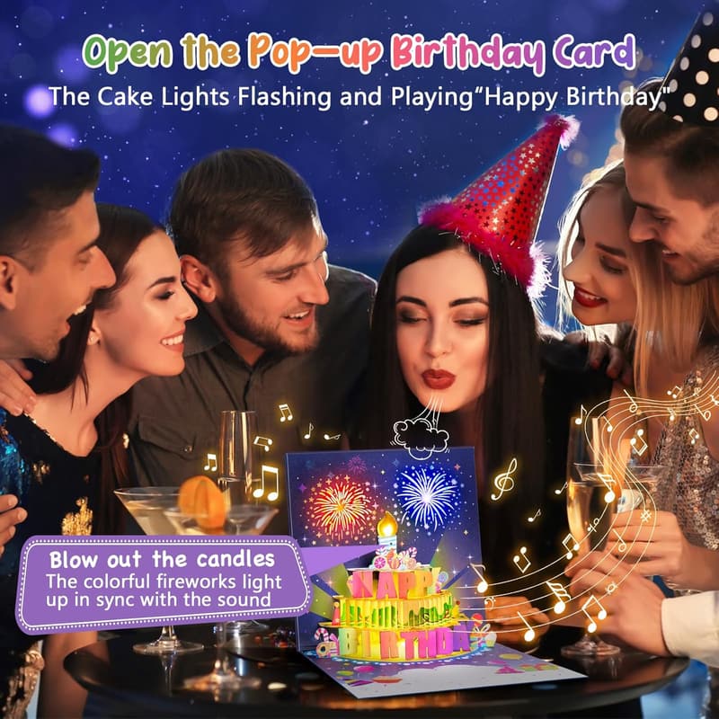 Happy Birthday Pop-Up Card with Fireworks and Music