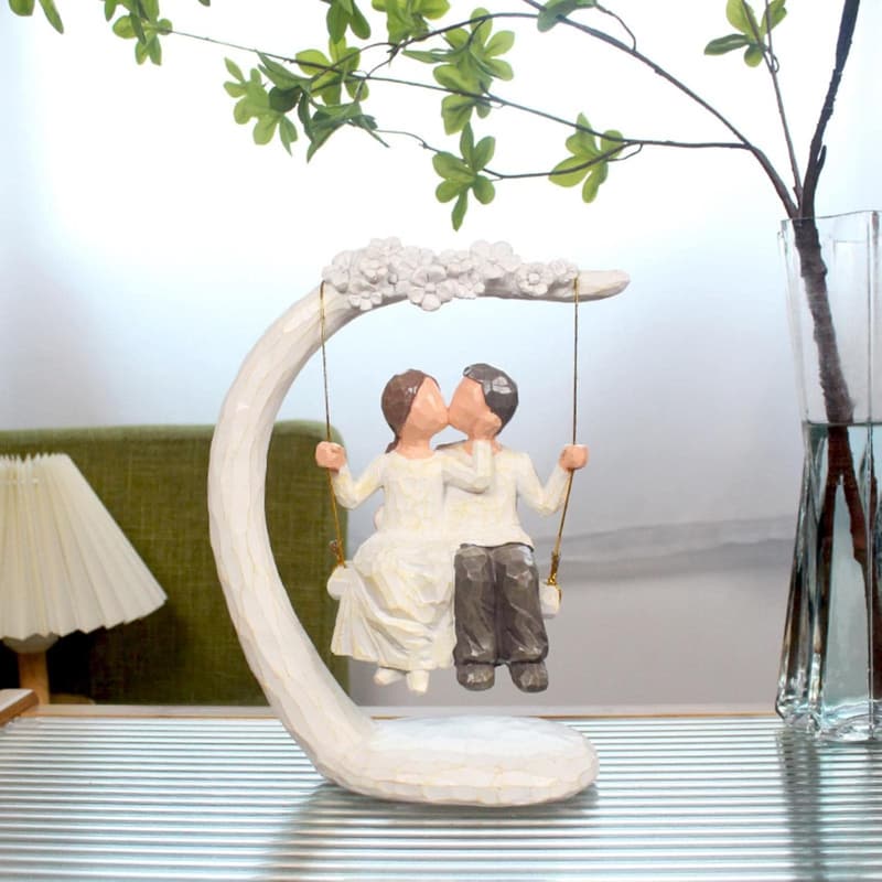Couple's 9-Inch Hand-Painted Love Figurines for Anniversary