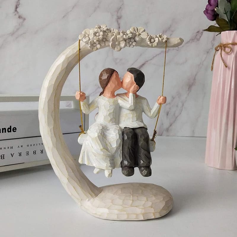 Couple's 9-Inch Hand-Painted Love Figurines for Anniversary