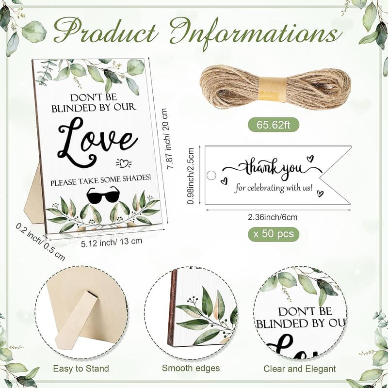 Wedding Party Sunglasses Favors with Wooden Love Sign Decor