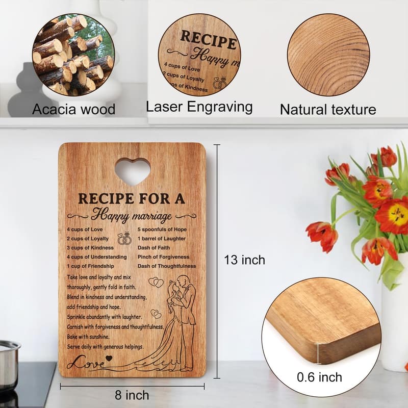Engraved Acacia Wood Cutting Board for Couples' Wedding Gift