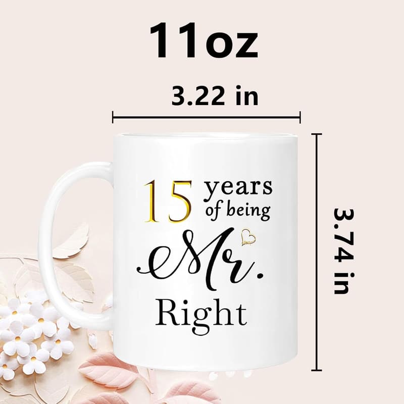 15th Anniversary Coffee Mugs Set for Couples, 11oz Gift Boxed