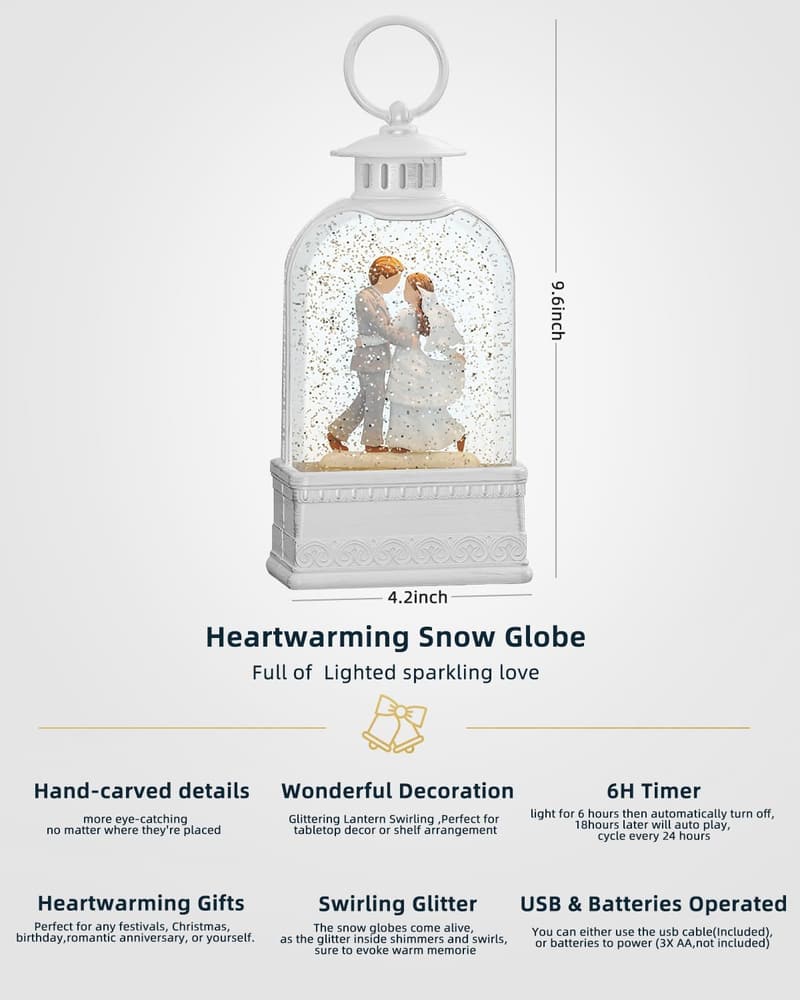 Engagement Gift Lighted Snow Globe with 6H Timer for Couples