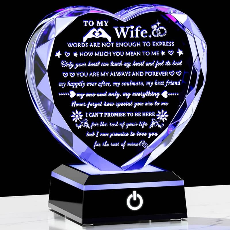 Crystal Keepsake Gift for Wife with Colorful LED Base
