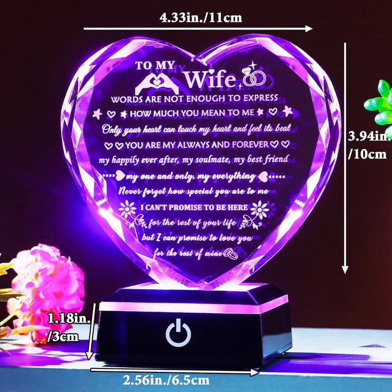 Crystal Keepsake Gift for Wife with Colorful LED Base