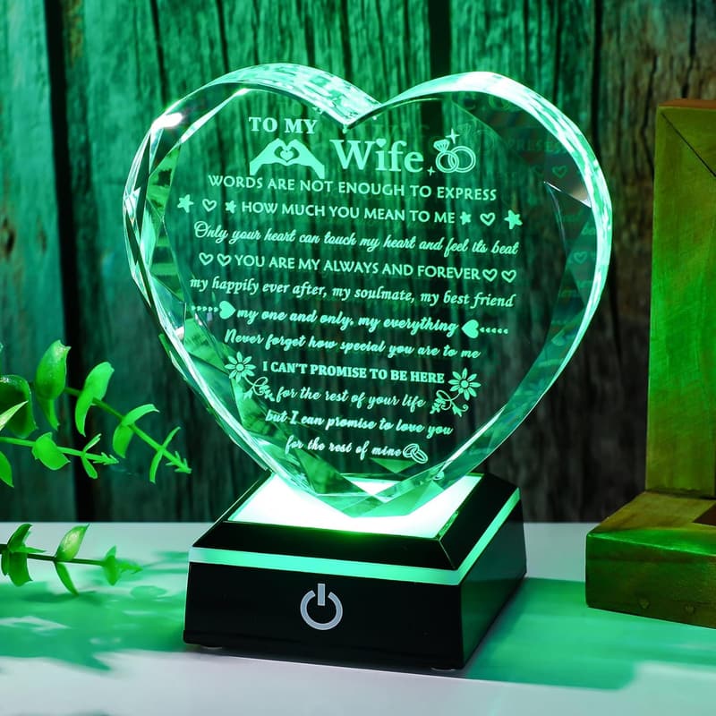 Crystal Keepsake Gift for Wife with Colorful LED Base