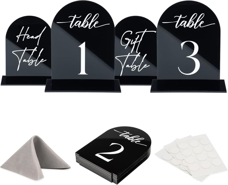 Wedding Reception Table Numbers Set - Black Acrylic, 5