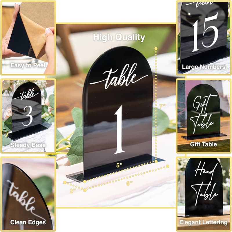 Wedding Reception Table Numbers Set - Black Acrylic, 5
