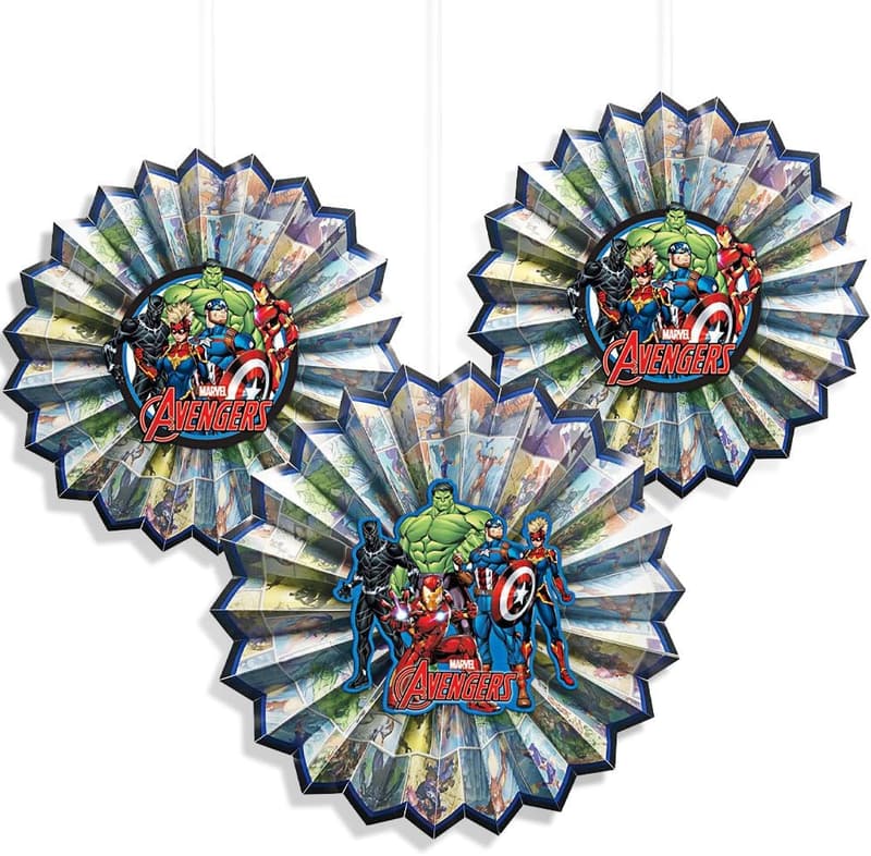 Marvel Avengers Paper Fans - 3 Sturdy, Easy-to-Assemble Party Decor