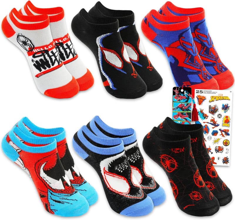 Spiderverse Gift Set: 6 Pairs of Miles Morales Ankle Socks